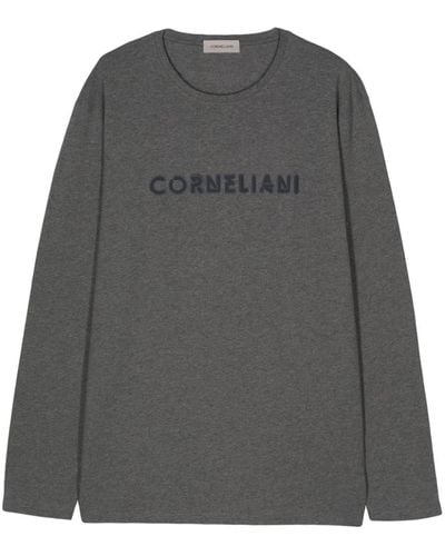 Corneliani Meliertes T-Shirt mit Logo-Prägung - Grau