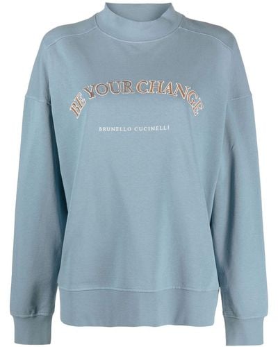 Brunello Cucinelli Sweater Met Logodetail - Blauw