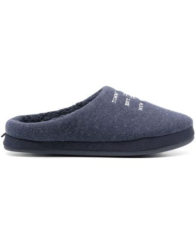 Tommy Hilfiger Logo Embroidery Slippers - Blue