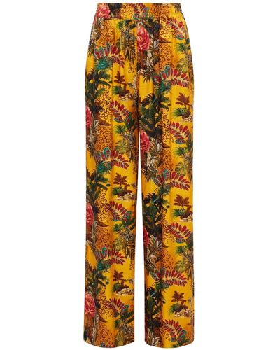 L'Agence Lillian Jungle-print Palazzo Trousers - Yellow