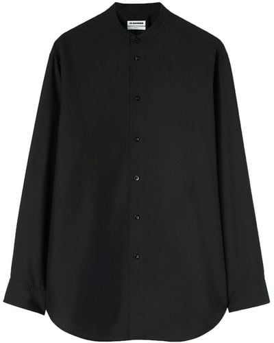 Jil Sander バンドカラー シルクシャツ - ブラック
