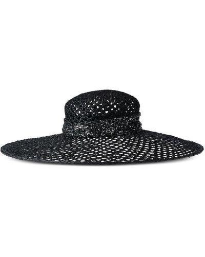 Maison Michel Bianca Sequined Cannage Straw Hat - Black