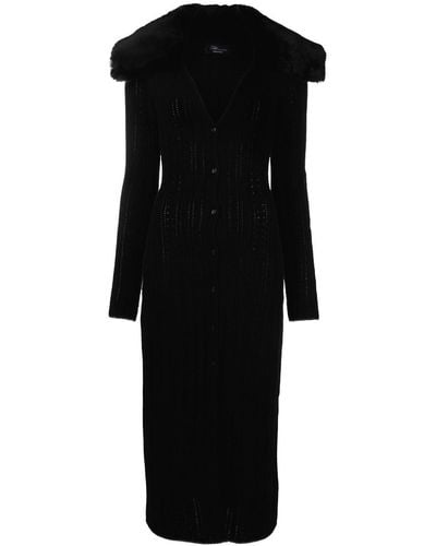 Blumarine エコファーカラー ニットドレス - ブラック