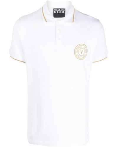 Versace Logo Emblem Cotton Polo Shirt - White
