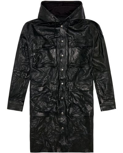 DIESEL L-bat Hooded Leather Coat - Black