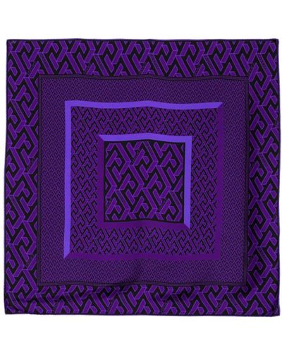 Versace La Greca Print Silk Scarf - Purple