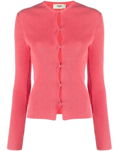 Fendi Ribbed-knit Cotton-blend Cardigan - Pink