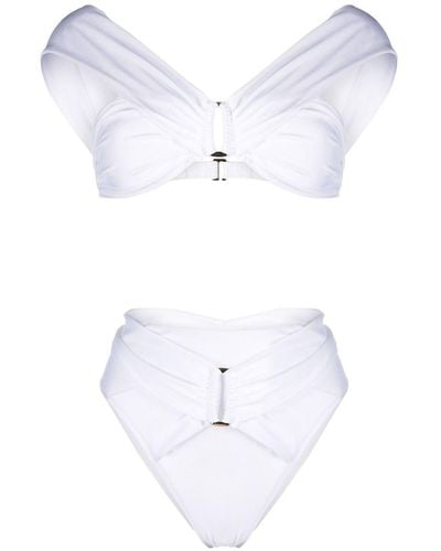 Noire Swimwear Bikini froncé à taille haute - Blanc