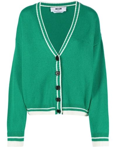 MSGM Striped-edge Knitted Cardigan - Green