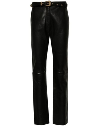 Balmain Belted High-rise Leather Trousers - Black