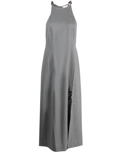 Ganni Beaded Halterneck Midi Dress - Grey