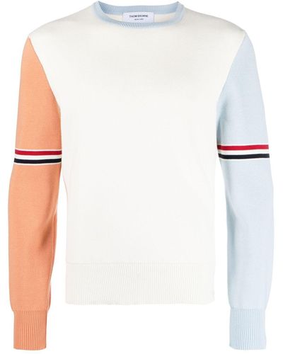 Thom Browne Rwb-stripe Crew-neck Sweater - White