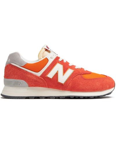 New Balance 574 Colour-block Suede Trainers - Red