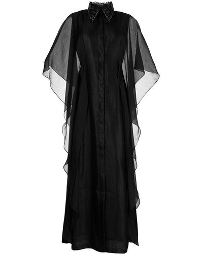 Baruni Sheer Draped Belted Dress - Black