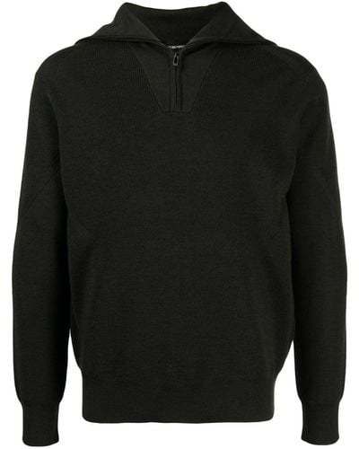 Emporio Armani Half-zip Fine-ribbed Sweater - Black