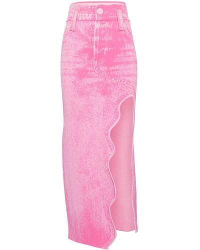 Ph5 Lily Wavy Denim Midi-skirt - Pink