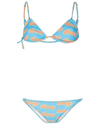 Natasha Zinko All-over Happy-print Bikini Set - Blue