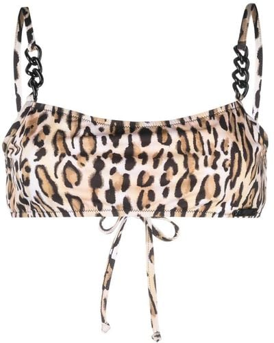 Moschino Top de bikini con estampado de leopardo - Blanco