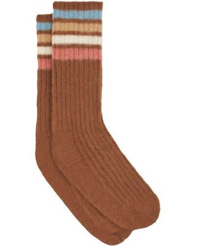 Etro Striped Colour-block Wool-blend Socks - Brown