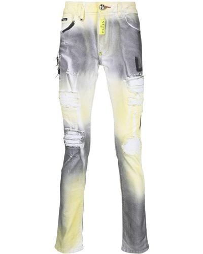 Philipp Plein Slim-Fit-Jeans mit Print - Blau