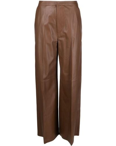 DESA NINETEENSEVENTYTWO Pressed-crease Leather Palazzo Trousers - Brown