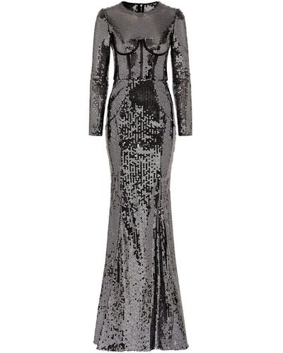 Dolce & Gabbana Corset-detail Sequinned Gown - Gray