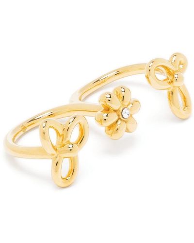 Maje Two-finger Floral-motif Ring - Metallic