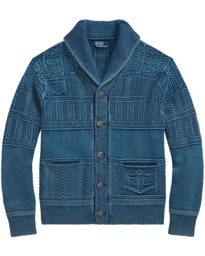 Polo Ralph Lauren Indigo Patchwork Cotton Cardigan - Blue