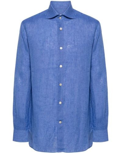 Kiton Hemd aus Leinen-Chambray - Blau