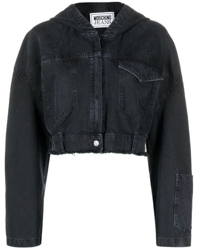 Moschino Jeans Cropped Denim Hooded Jacket - Black