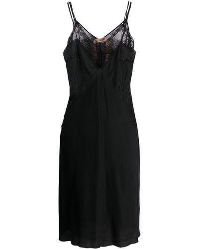 N°21 レースディテール Vネックドレス - ブラック