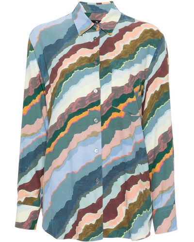 PS by Paul Smith Torn Stripe-print Crepe Shirt - Blue