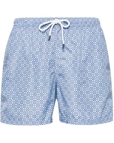 Fedeli Madeira Geometric-print Swim Shorts - Blue