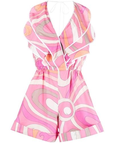 Emilio Pucci Marmo-print Cotton Playsuit - Pink