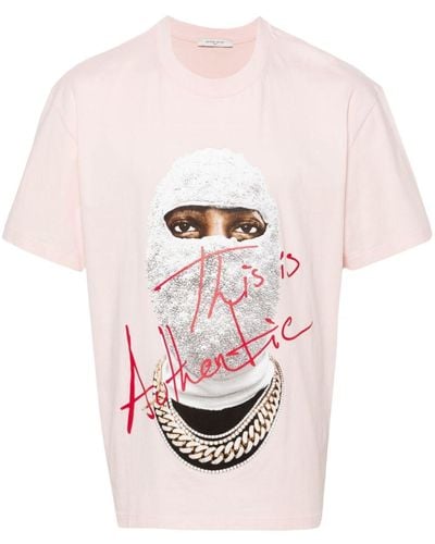ih nom uh nit T-shirt 'This Is Authentic' à imprimé masque - Rose