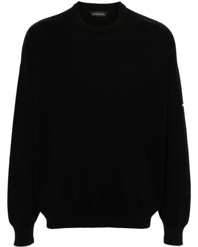 Balenciaga Pull en coton à logo appliqué - Noir
