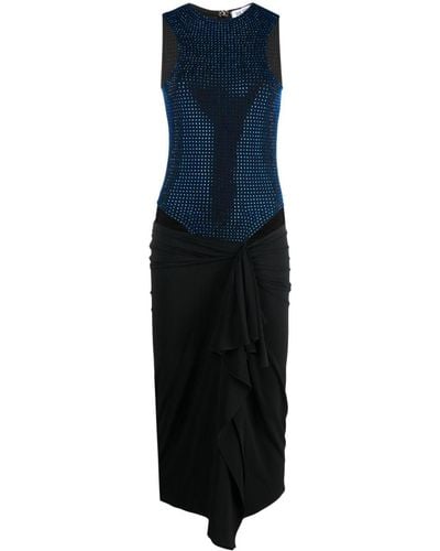 The Attico Vestido midi Mirna con apliques de strass - Azul