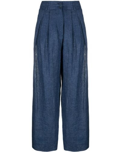 Emporio Armani Wide-leg Linen Blend Trousers - Blue