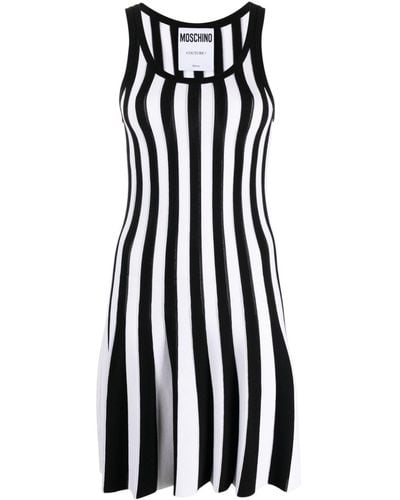 Moschino Striped Ribbed-knit Minidress - Black