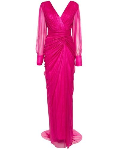 Rhea Costa Asymmetric Ruched Silk Gown - Pink