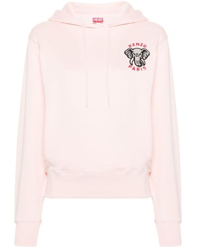 KENZO Elephant-embroidery Cotton Hoodie - Pink