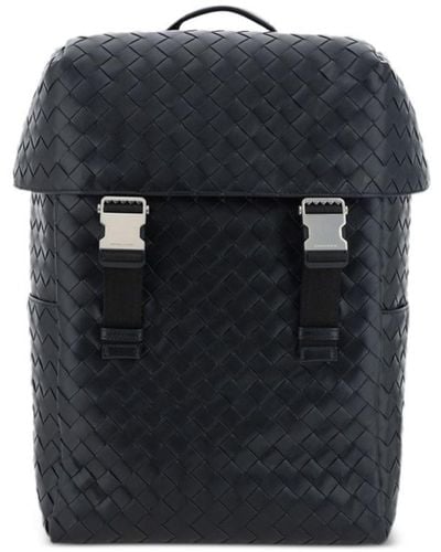 Bottega Veneta Intrecciato Bucked Leather Backpack - Black
