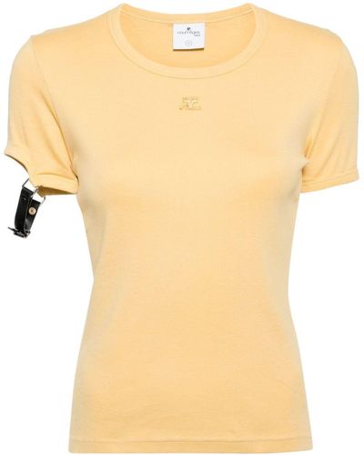 Courreges Buckle Contrast Cotton T-shirt - Yellow
