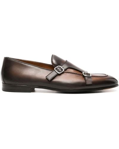 Doucal's Faded-effect Leather Monk Shoes - Brown