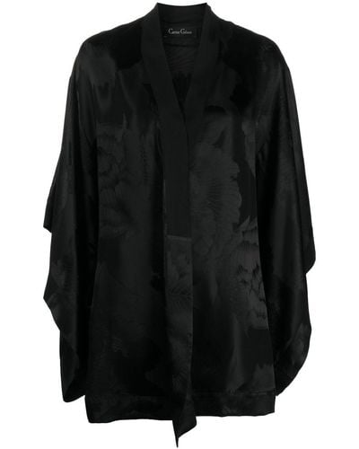 Carine Gilson Veste d'inspiration kimono en soie à fleurs en jacquard - Noir