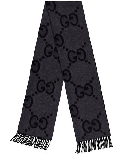 Gucci GGカシミア ジャカード スカーフ, グレー, カシミア