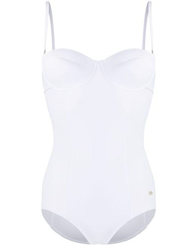 Dolce & Gabbana Dg Plaque Bustier Swimsuit - White