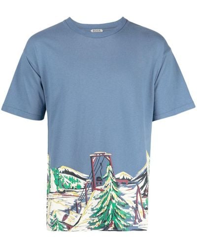 Bode Ski Lift Cotton T-shirt - Blue