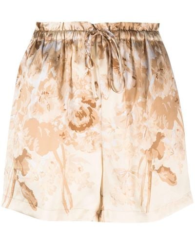 Gold Hawk Floral-print Silk Shorts - Natural