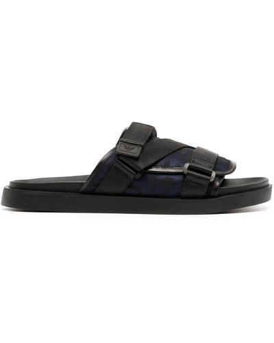 Emporio Armani Leren Slippers - Zwart